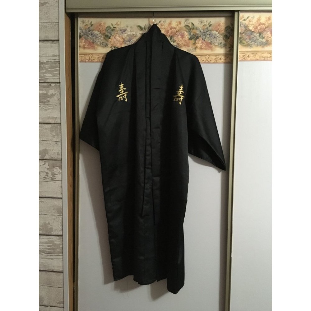 Vintage Made In Japan Unisex 42 Open Tie Casual Classic Life Pocket Black Robe